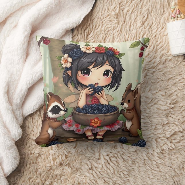 Almofada Fada Chibi e Animais da Floresta  (Cobertor)
