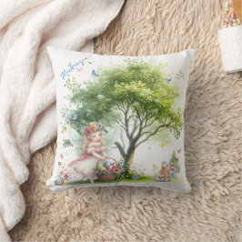 Almofada Fada da Primavera de Páscoa em Aquarela
