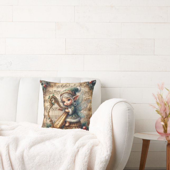 Almofada Fada de Natal brincando de Harpa (Sofá)