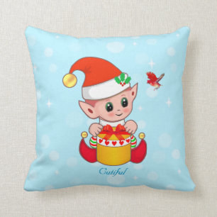 Almofada Fada de Natal Fofo & Pássaro Cardinal em Turquesa