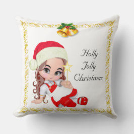Almofada Fada de Natal Vestida de Vermelho e Sininhos Doura