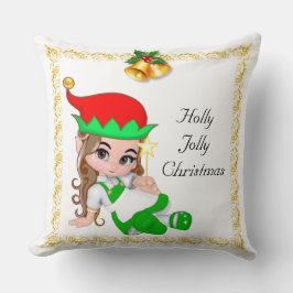 Almofada Fada do Natal Vestida de Verde e Sininhos Dourados