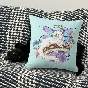 Almofada Fada Felina Branca Caprichosa Cogumelo Azul Fantas