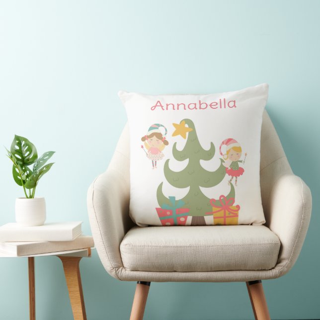Almofada Fadas de Natal Fofas Nome Personalizado (Cadeira)
