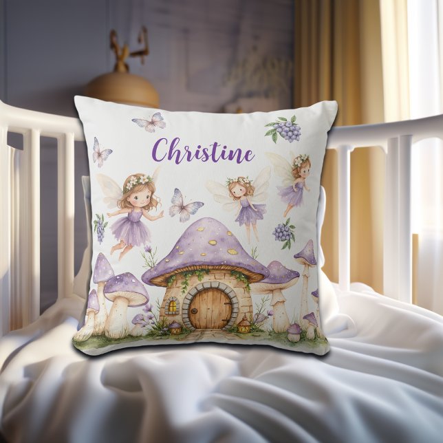 Almofada Fadas Mágicas de Nome Personalizado Jardim Roxo (Criador carregado)