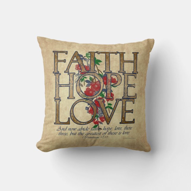 Almofada Faith Hope ama a Bíblia cristã verso (Frente)