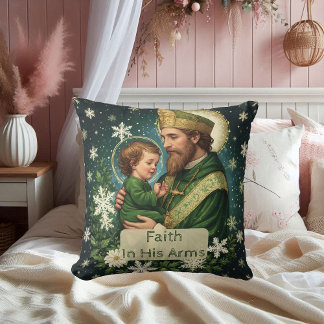 Almofada Faith in His Arms Saint Patrick with Baby Jesus 