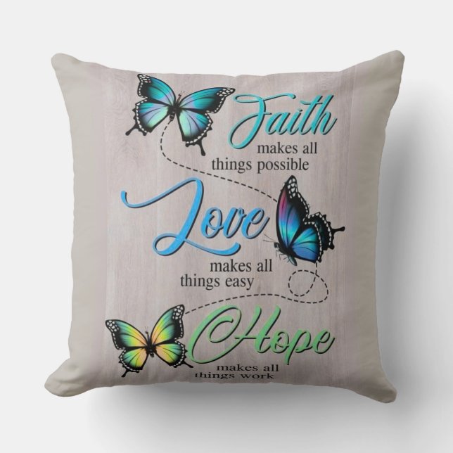 Almofada Faith, Love, Hope Inspirational Throw Pillow (Frente)