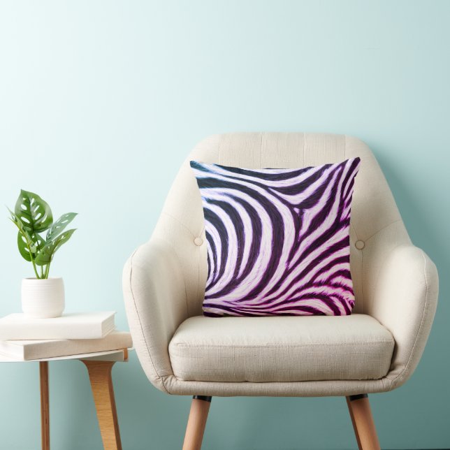 Almofada Faixa de Zebra Selvagem Preto Branco Azul Roxo (Cadeira)