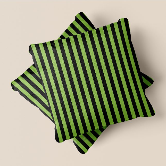 Almofada Faixa Preta e Verde (Black & Green Stripes Throw Pillow)
