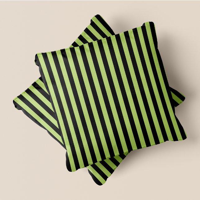 Almofada Faixa Preta e Verde (Black & Green Stripes Throw Pillow)