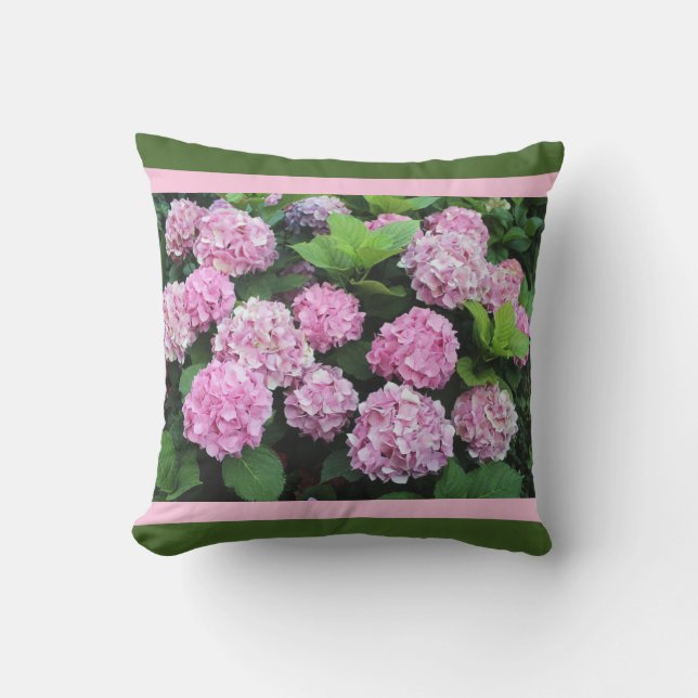 Almofada Faixa Rosa com Flor de Jardim Hydrangea (Frente)