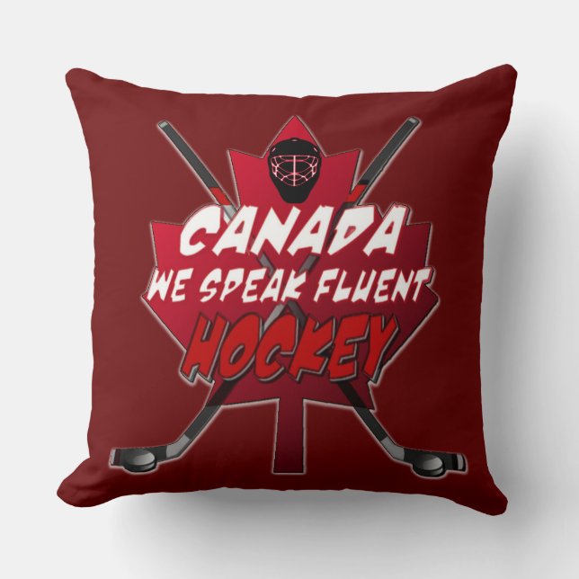 Almofada Falamos Fluent Hockey Humor Canadá (Frente)