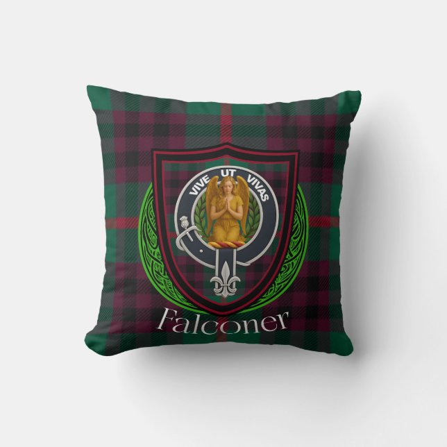 Almofada Falconer Scottish Clan Tartan & Crest (Frente)