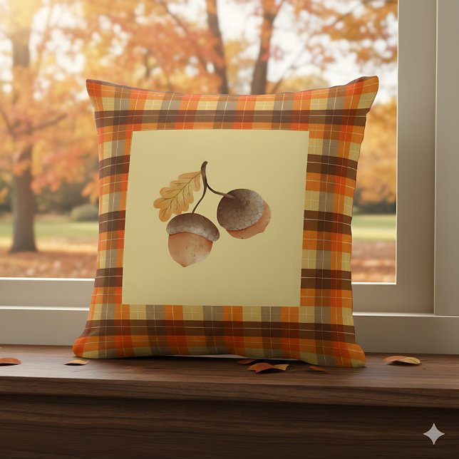 Almofada Fall Acorn Xadrez Farmhouse Decor - Cozy Autum (Criador carregado)