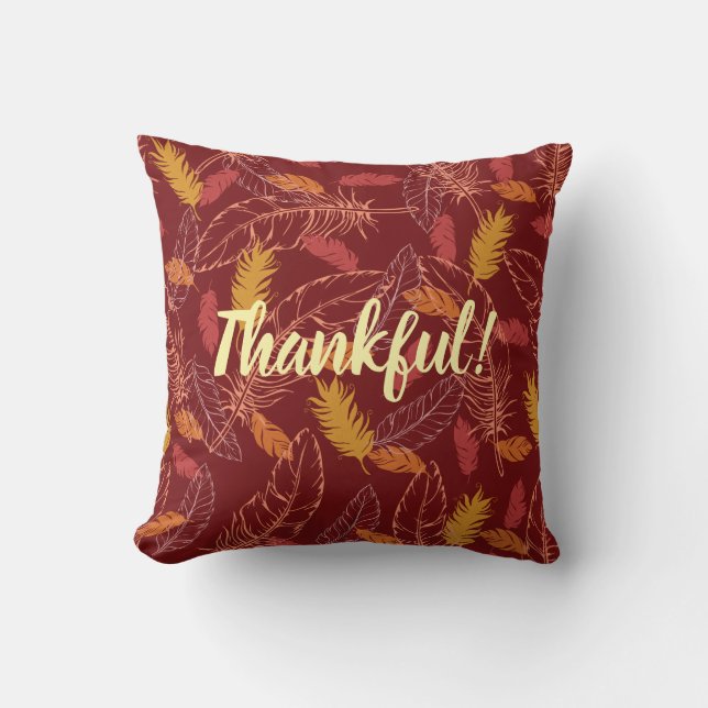 Almofada Fall Feathers Thankful/Blessed Throw Pillow (Frente)