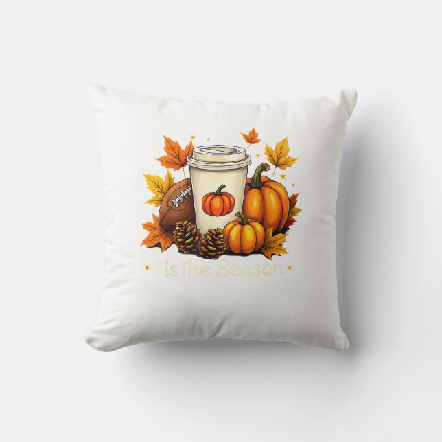 Almofada Fall Football Tis The Season Pumpkin Autumn Coffee (Frente)