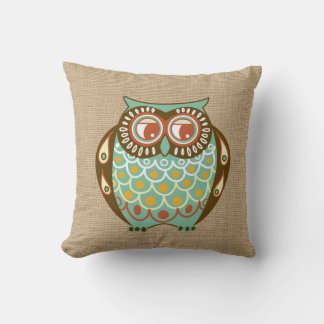 Almofada Fall Owl no faux Burlap Travesseiro