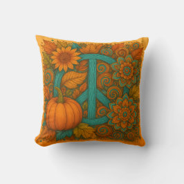 Almofada Fall Peace Sign Pumpkins Turquoise & Orange Pillow