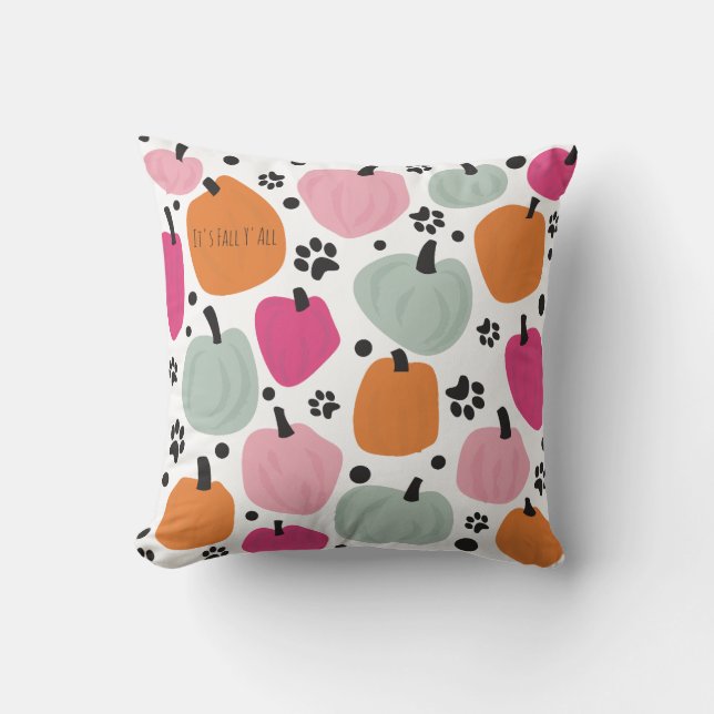 Almofada Fall Season Pumpkin Dog Cat Pastel desenhado (Frente)