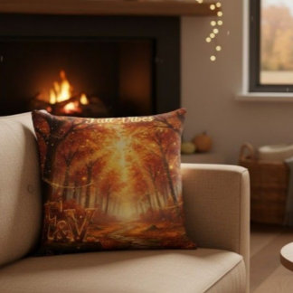 Almofada Fall Vibes Throw Pillow – Cozy Autumn Forest