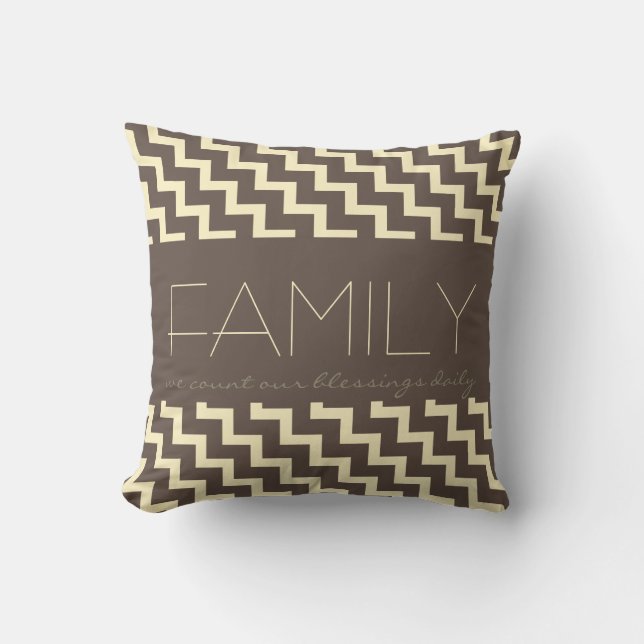 Almofada Família, conte as bençãos, Taupe/Cream Chevron (Frente)