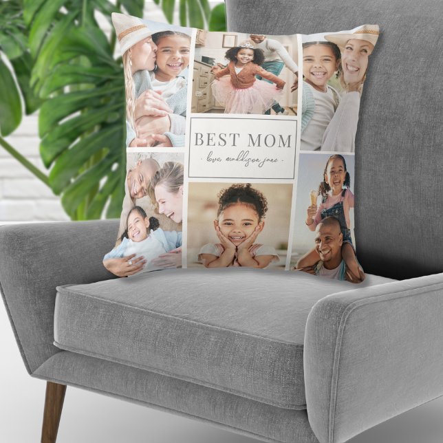 Almofada Família de Colagem de Fotografias Múltiplas do Mon (Custom Monogram Multi Photo Collage Family Throw Pillow )