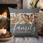 Almofada Família é Tudo 3 Cinzas de Colagem Fotográfica<br><div class="desc">Destaque sua casa com este travesseiro atraente com 3 fotos especiais da família. Escrito manual moderno diz: "A família é tudo!" Compartilhe memórias de um tempo familiar apreciado passado juntos e mostre o que é importante para você. Quer se trate de familiares ou de famílias extensas, irmãos, primos, avós, tias,...</div>