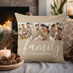 Almofada Família é Tudo 3 Fotocolagem de Tan<br><div class="desc">Destaque sua casa com este travesseiro atraente com 3 fotos especiais da família. Escrito manual moderno diz: "A família é tudo!" Compartilhe memórias de um tempo familiar apreciado passado juntos e mostre o que é importante para você. Quer se trate de familiares ou de famílias extensas, irmãos, primos, avós, tias,...</div>