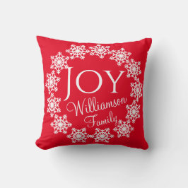 Almofada Família natalícia JOY Red com Flocos de Neve Branc
