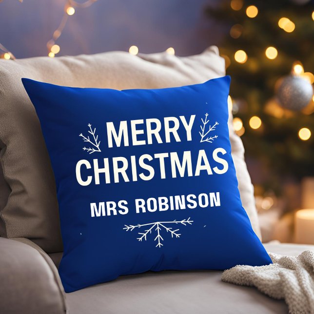 Almofada Família Personalizada Azul de Natal Moderno (Criador carregado)