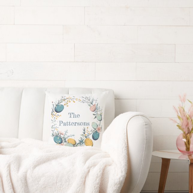 Almofada Família Personalizada Nome Floral Ovo Páscoa (Sofá)
