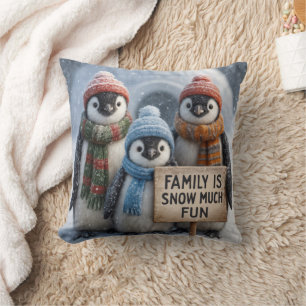 Almofada Família Pinguim com Sinal Divertido