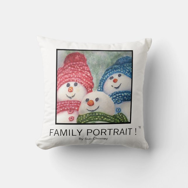 Almofada Família Retrato Snowman Família (Frente)