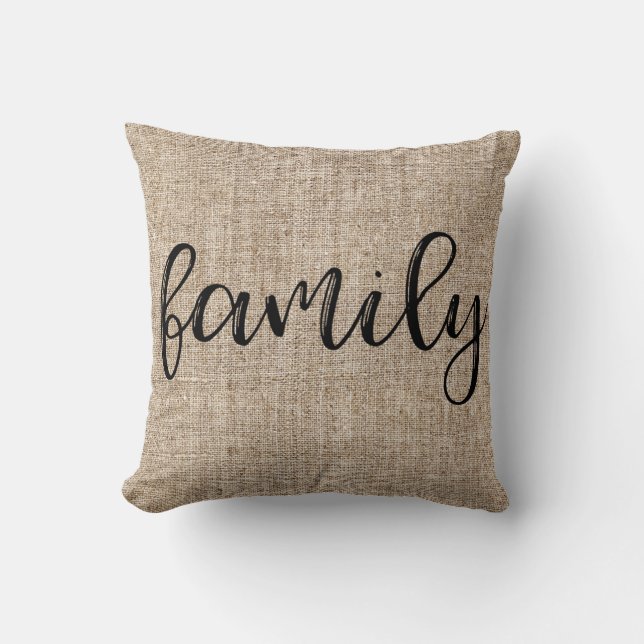 Almofada FAMÍLIA Rustic Brown Saindo Burlap, FAMÍLIA (Frente)