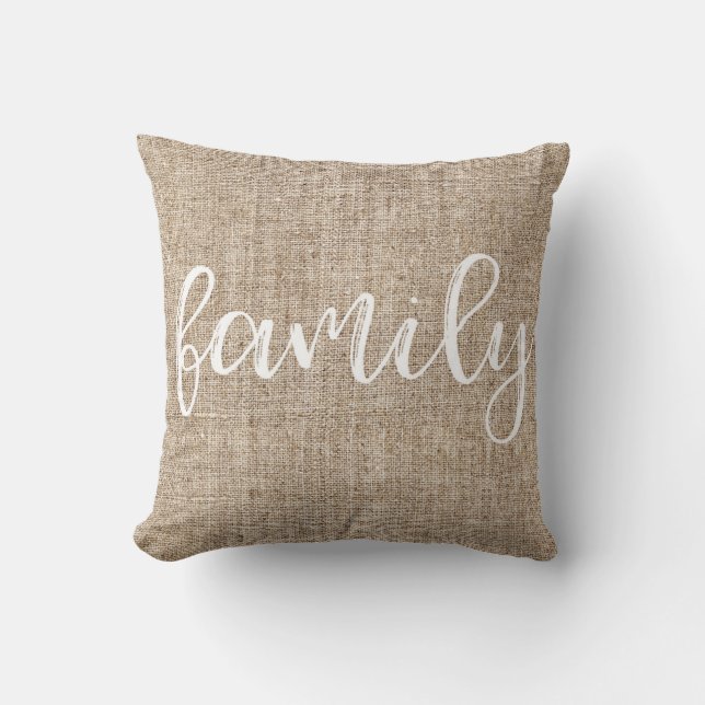 Almofada FAMÍLIA Rustic Brown Saindo Burlap, FAMÍLIA (Frente)