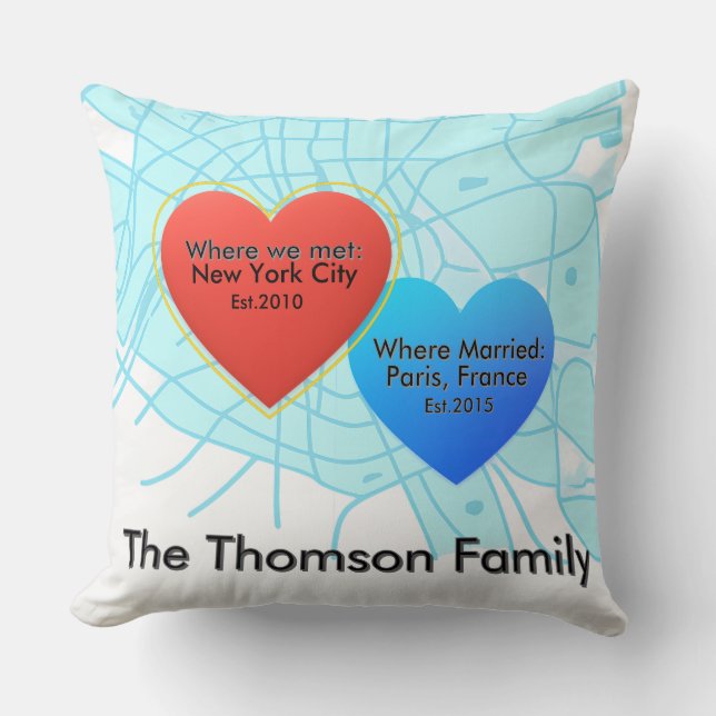 Almofada Family Love Journey Pillow – Personalized Map Hear (Frente)