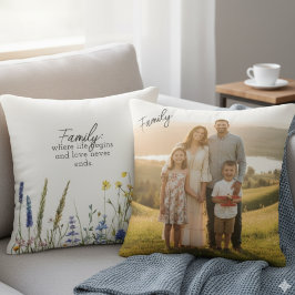 Almofada Family Quote Wildflower Botanical Photo Keepsake
