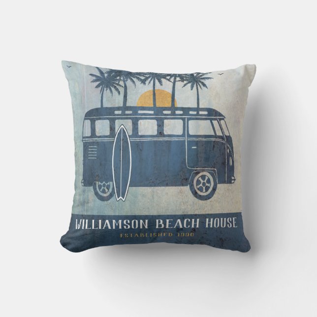 Almofada Family Summer Beach House Retro Van Monogrammed (Frente)