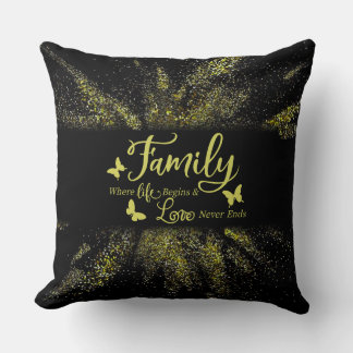Almofada Family Where Life Begins Gold Glitter Black