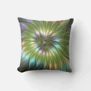 Almofada Fantasia Colorida Luminosa Flores Arte Fractal