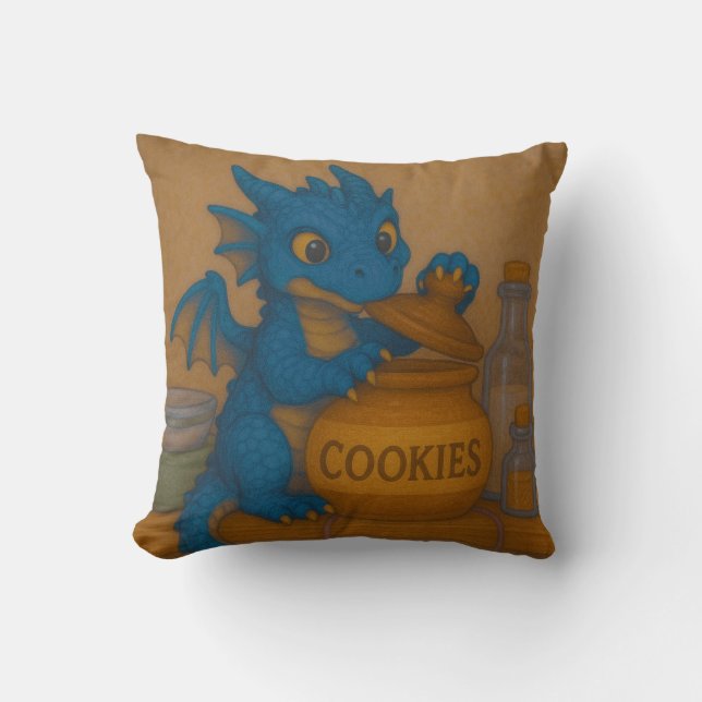 Almofada Fantasia de biscoitos de dragão azul-tempestade, u (Frente)