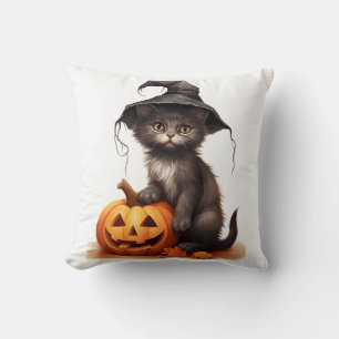 Almofada Fantasia de Halloween Abóbora com Gato Preto Fofo