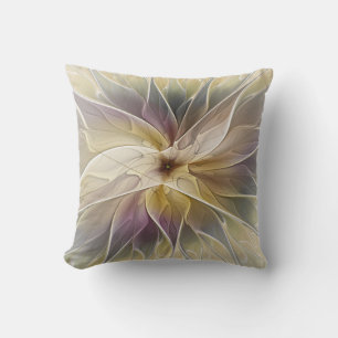 Almofada Fantasia Floral Ouro Berinjela Arte Fractal Abstra