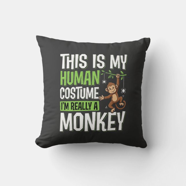Almofada Fantasias de Macaco Engraçado Vetor de Halloween (Frente)