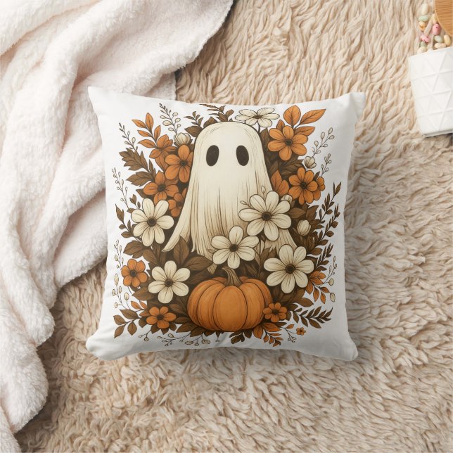 Almofada Fantasma Bonito Com Pumpkin E Flores De Queda - Ha (Cobertor)