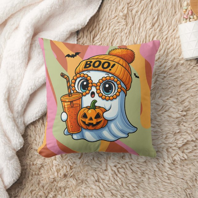 Almofada Fantasma Bonito de Halloween Rosa Laranja (Cobertor)