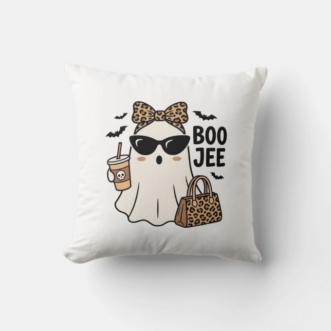 Almofada Fantasma Boo Jee Halloween Leopardo Arco Desenho V (Frente)
