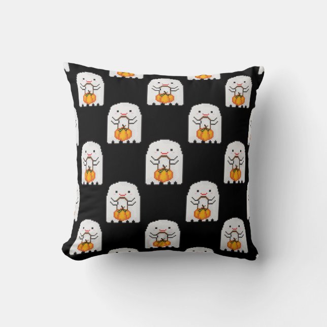 Almofada Fantasma da arte em Pixel: Padrão de Halloween (Frente)