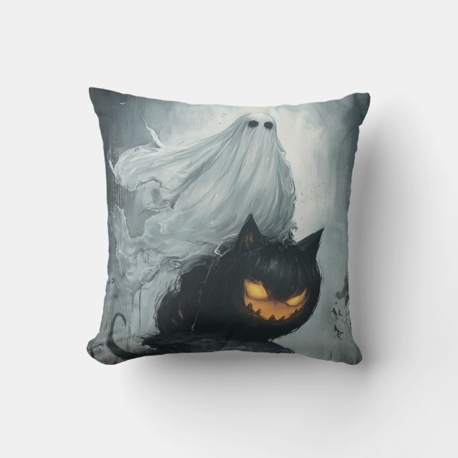 Almofada Fantasma das Halloween Andando a Gato Negro (Frente)